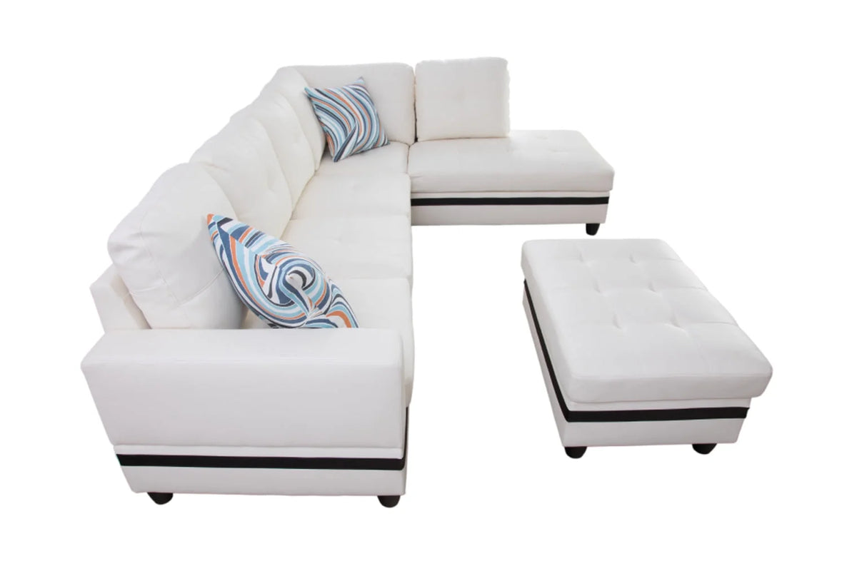 Black&White Leather Sectional Sofa Set with Storage Ottoman and Matching Pillows I7773