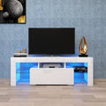 White TV Stand with LED Lights Shelves Drawers X987