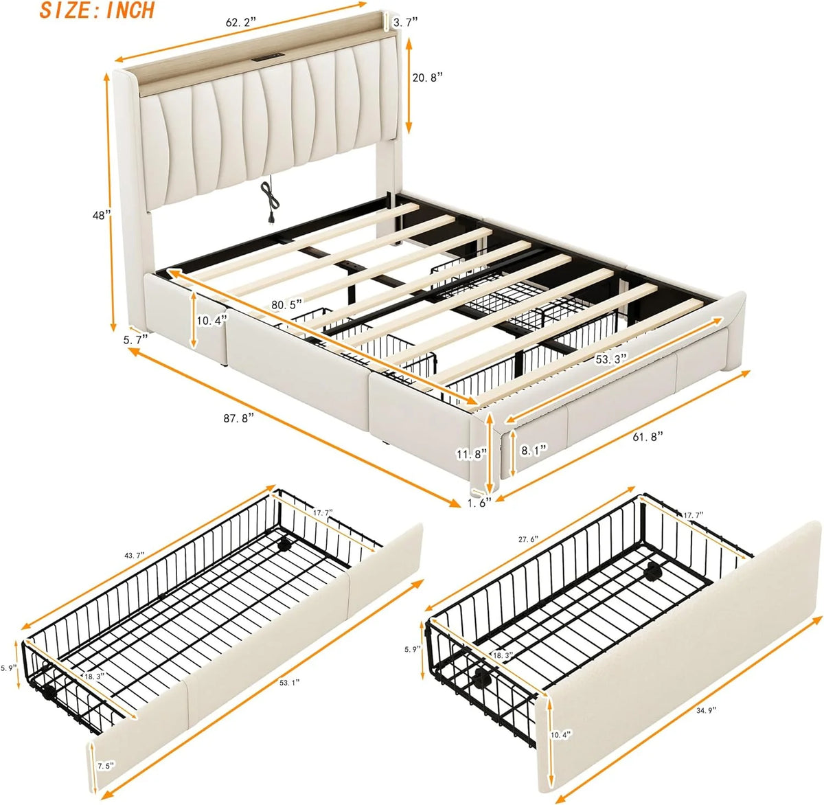 Wood Platform Bed Frame with 3 Drawers X964