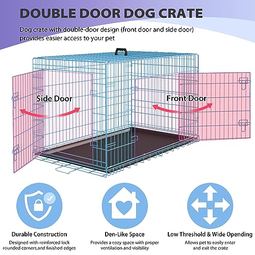42 Inch Folding Metal Wire Dog Crate with Divider Panel, Removable Tray, Black L304613