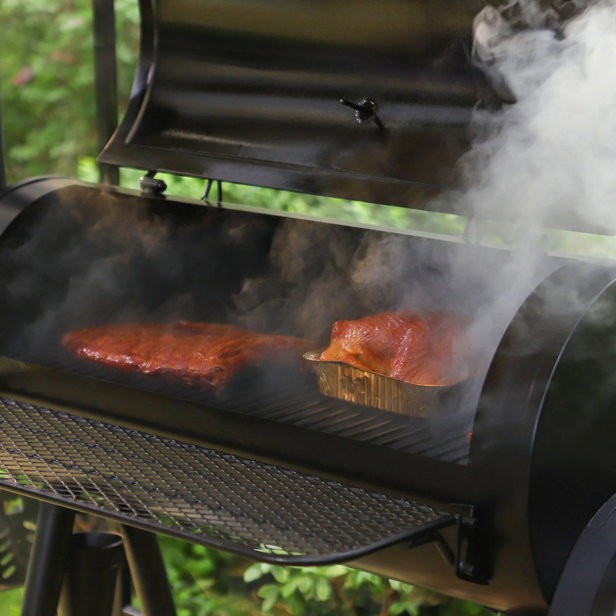 Steel BBQ Charcoal Grill with Offset Smoker in Black U577