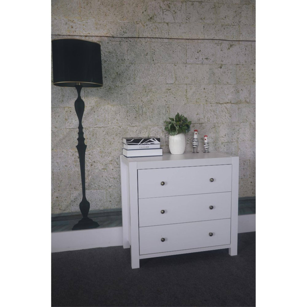 White 3 Drawer Chest with Metal Glides B9404