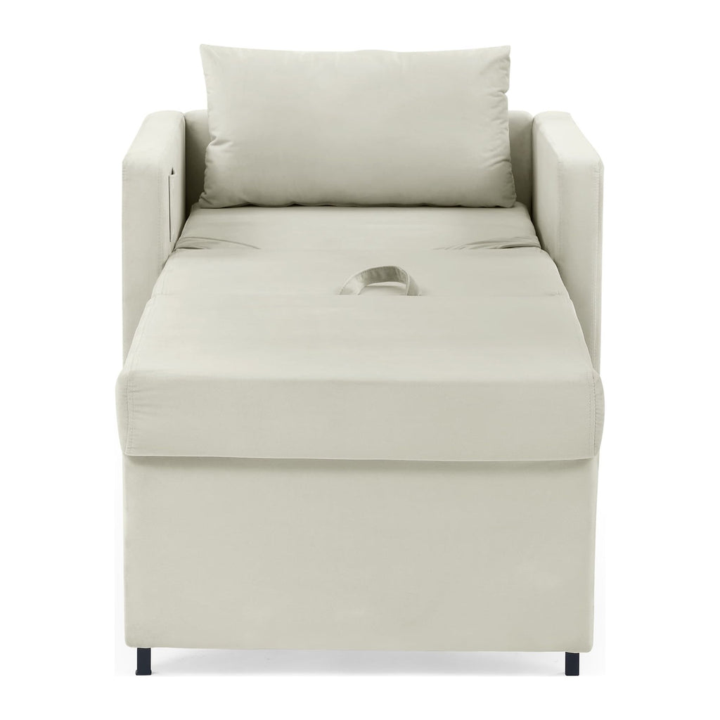 Beige Velvet Convertible Chair Bed L23317