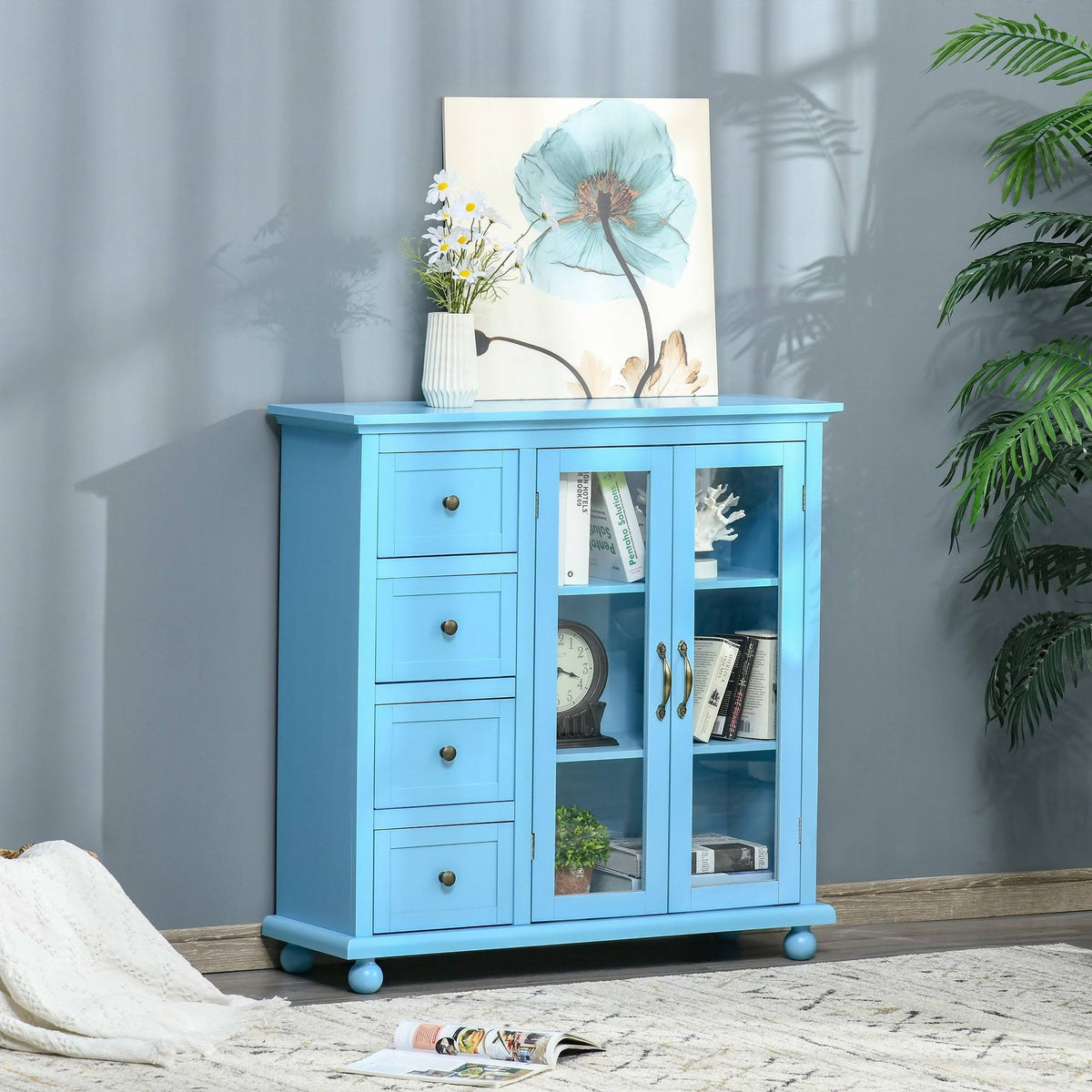 Storage Cabinet with 4 Drawers and Glass Door M729