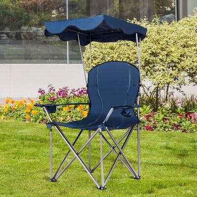 Blue Portable Folding Beach Canopy Chair with Cup Holders U334307