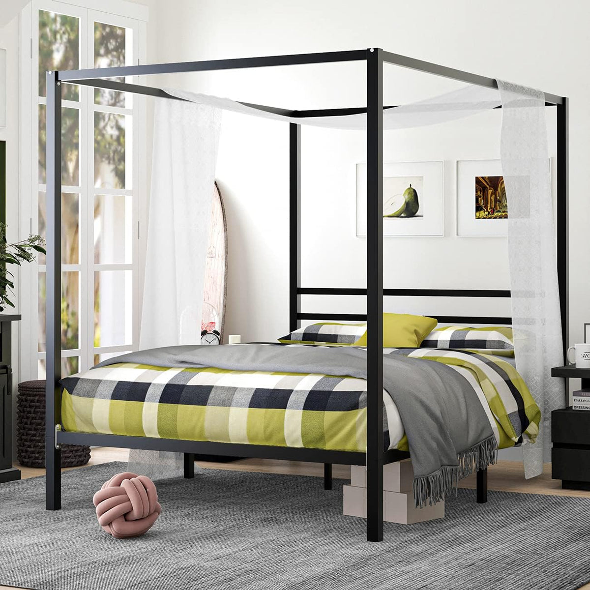 Black Metal Canopy Platform Bed Frame, Queen P92057