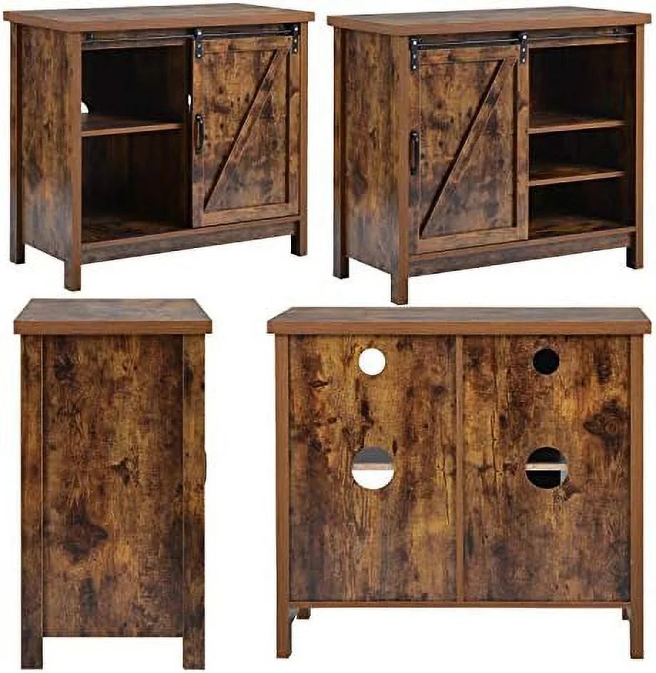 Farmhouse TV Stand with Sliding Barn Doors and Adjustable Shelves X8175