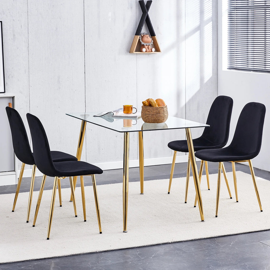 Set of 4 Velvet Dining Chairs with Golden Metal Legs J146858