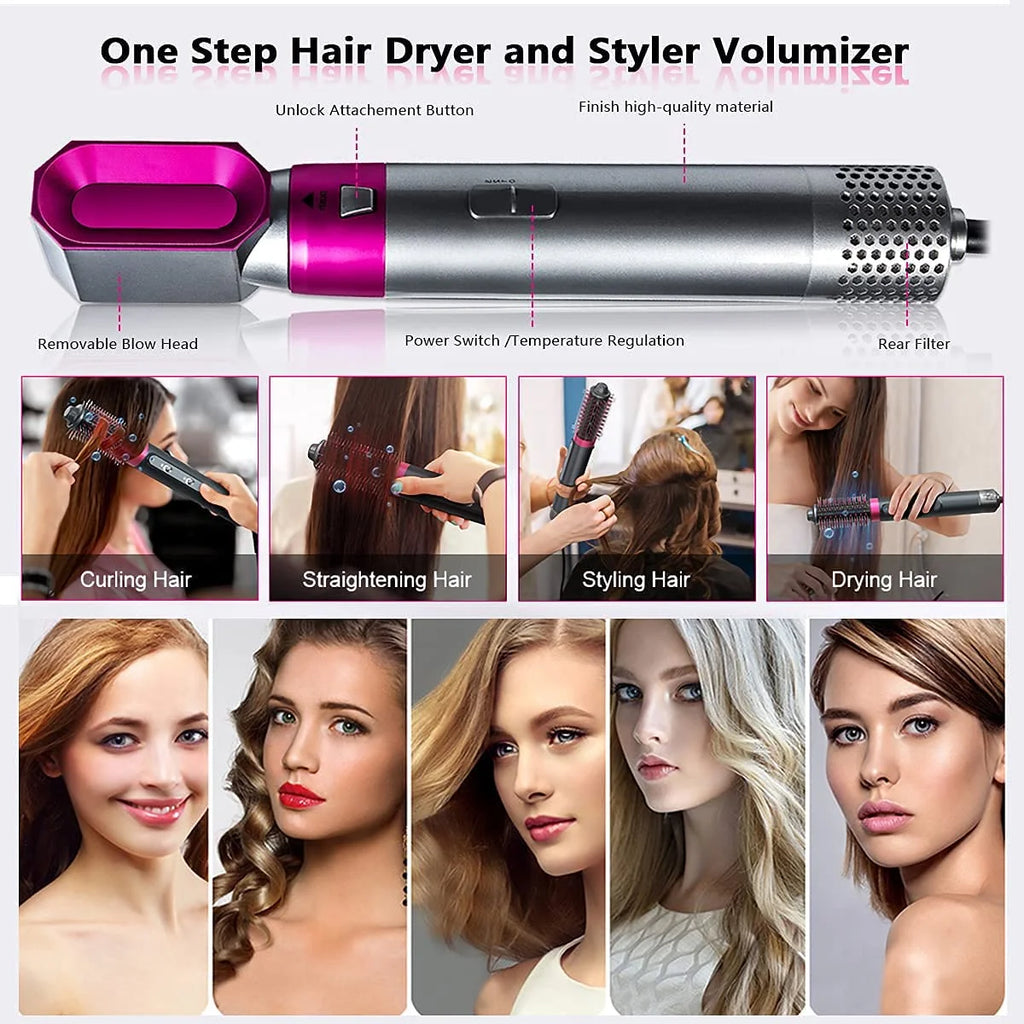 Purple 5-in-1 Electric Hair Dryer Brush with Detachable Brush Heads O40288