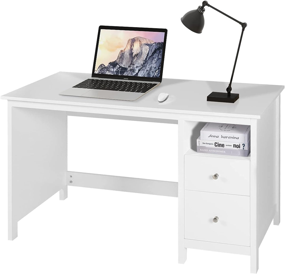 Black Wood Writing Desk with Storage Cabinet and Drawers I77788