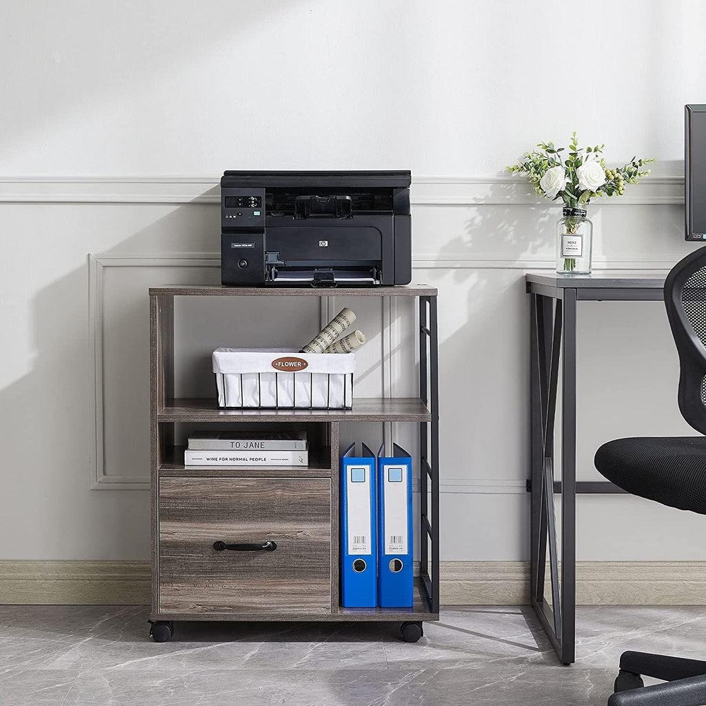 Retro Grey Mobile File Cabinet with Drawer O81994