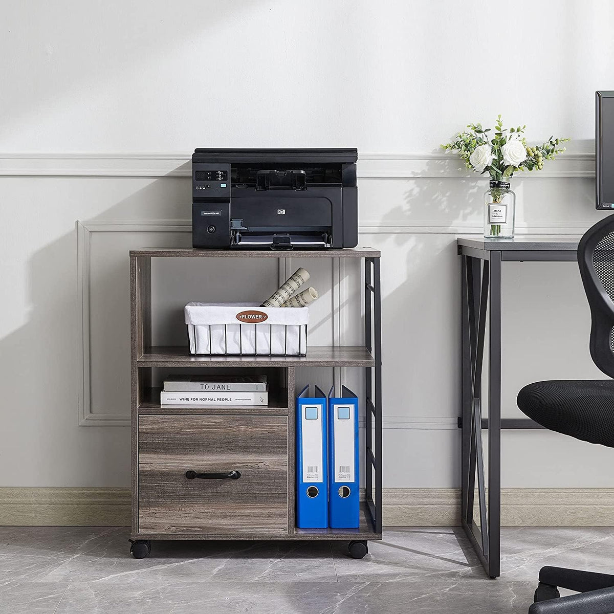 Retro Grey Mobile File Cabinet with Drawer O81994