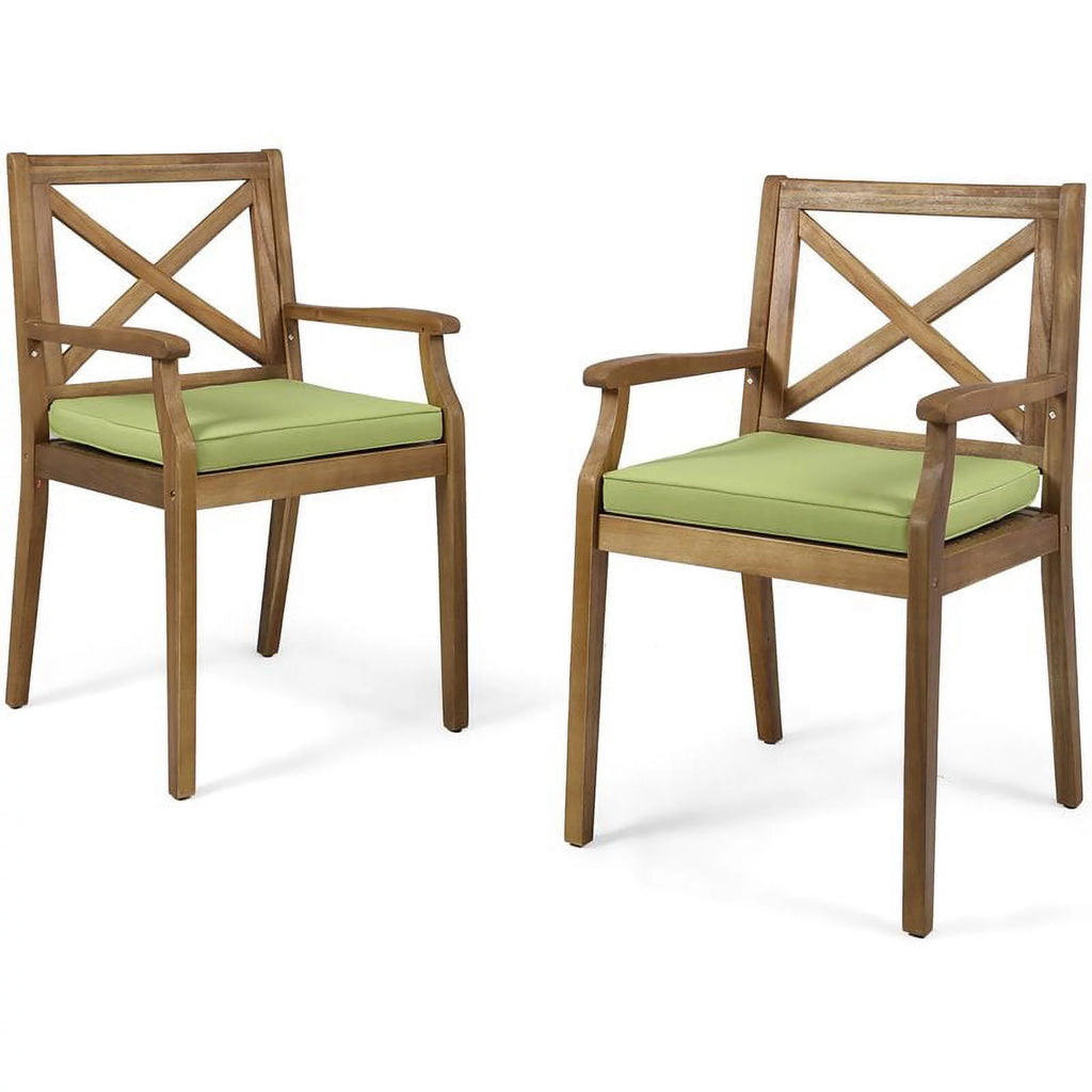 Teak and Green Wooden Patio Dining Arm Chair Set of 2 A506285