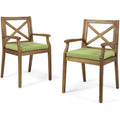 Teak and Green Wooden Patio Dining Arm Chair Set of 2 A506285