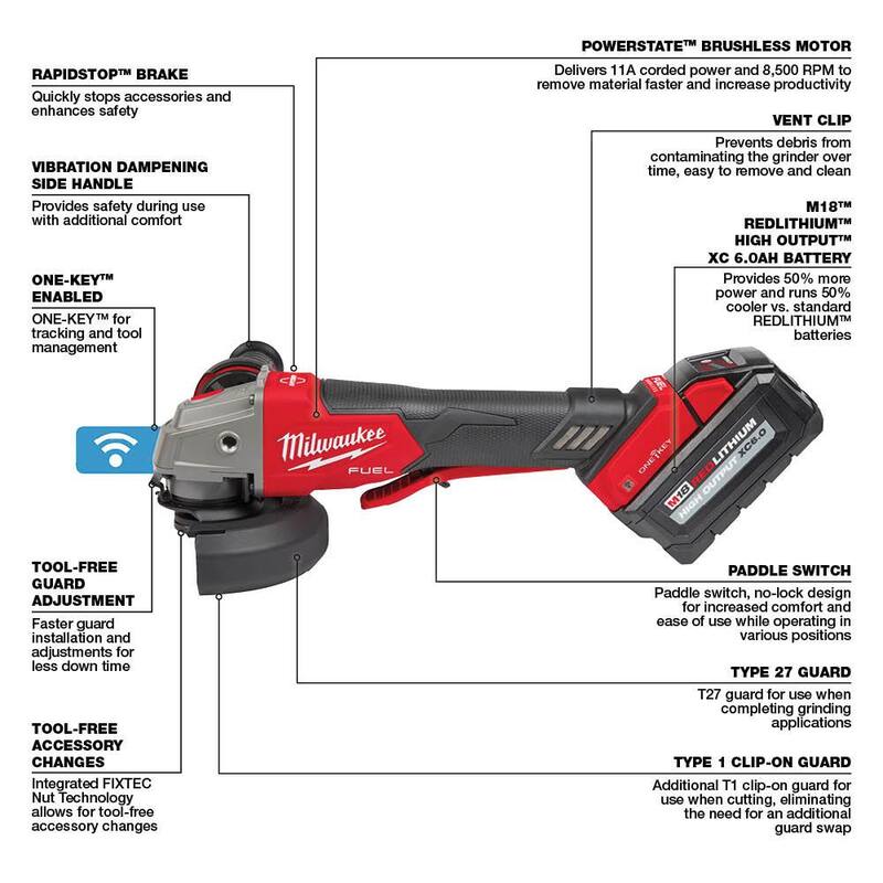 18V Lithium-Ion Brushless Cordless 4-1/2 in./5 in. Braking Grinder Kit A478