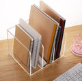 Clear Acrylic Magazine File Holder Desk Organizer with 3 Vertical Compartments, Transparent, Pack of 2 D7388