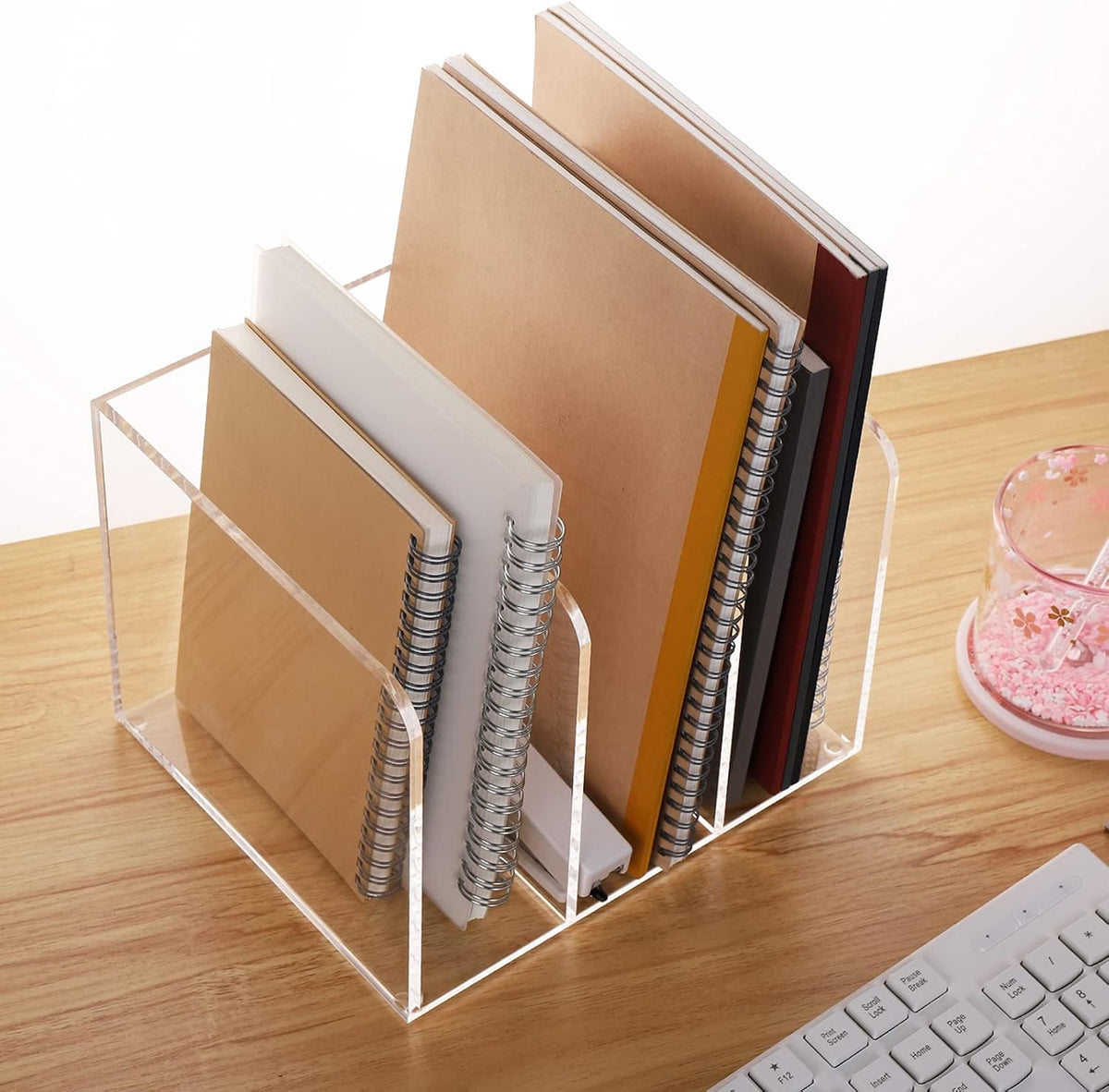 Clear Acrylic Magazine File Holder Desk Organizer with 3 Vertical Compartments, Transparent, Pack of 2 D7388