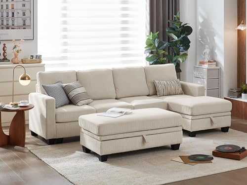 Dark Grey Corduroy Modular Sectional Sleeper Sofa with Ottoman M12297