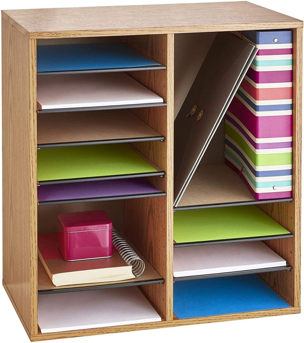Medium Oak Wood Literature Organizer, 24 Compartment, Stackable Z713