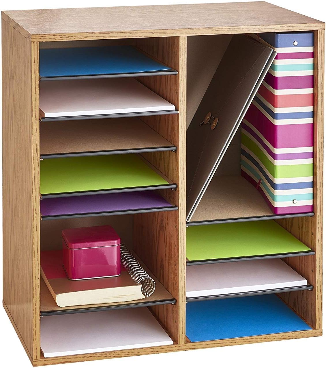 Medium Oak Wood Literature Organizer, 24 Compartment, Stackable Z713