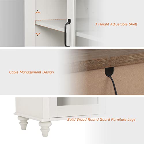 Off White Wood TV Stand with Yellow LED Light and Glass Door T406
