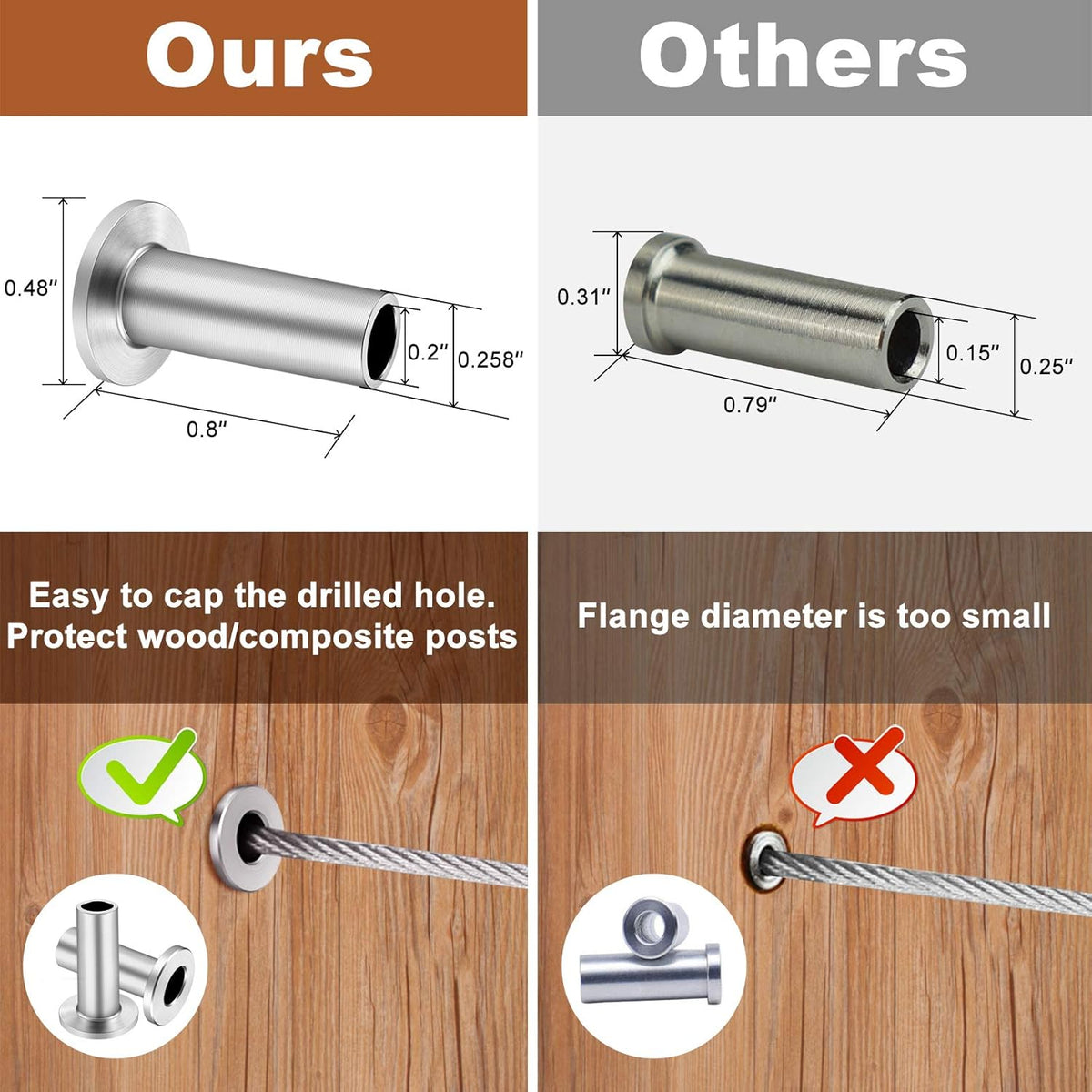 120 Pack Stainless Steel Protector Sleeves for Deck Cable Railing M38276