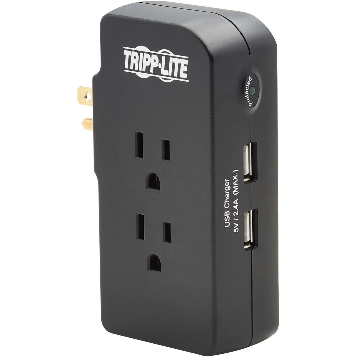 3-Outlet Surge Protector 2 USB Charging Ports Black P8136