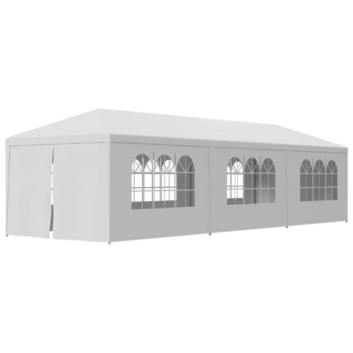10'x 30' White Gazebo Canopy with 6 Windows & 2 Sidewalls R937094