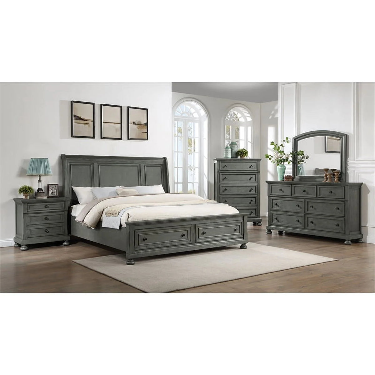 5PC King Bedroom Set with Wood & Rustic Gray Finish G8177