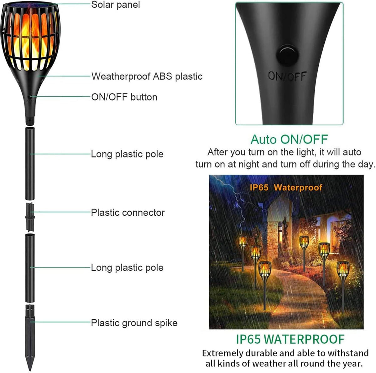 43 Flickering Flames Solar Torch Light, 4 Pack P23724