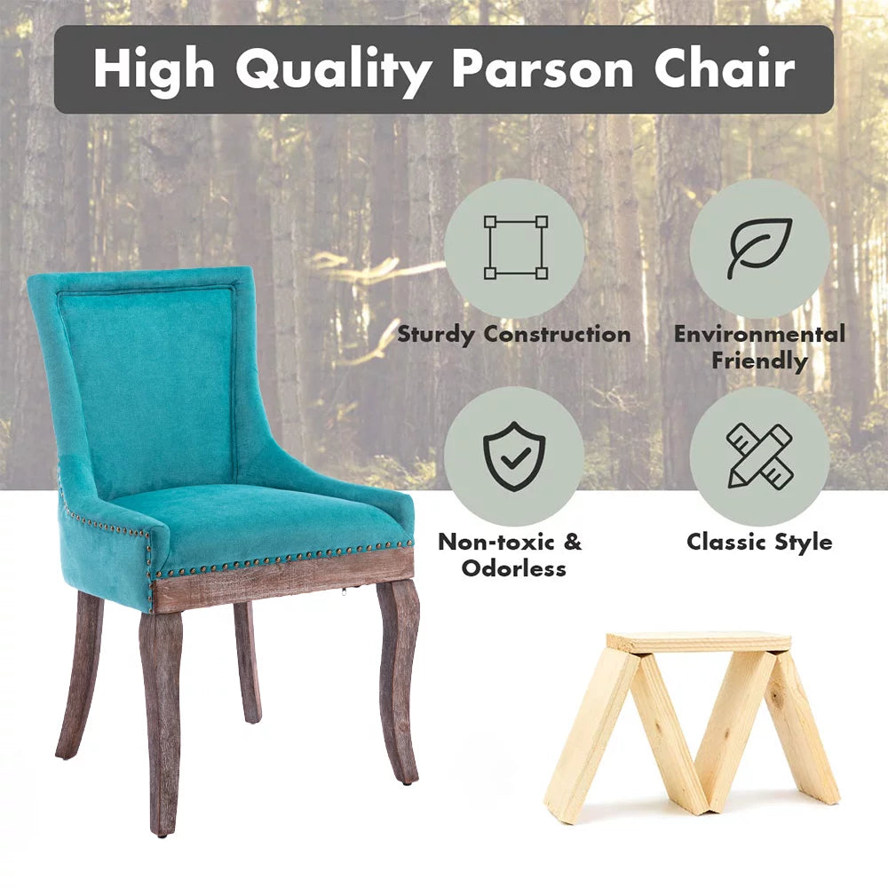 Blue Upholstered Dining Chairs Set of 2 with Wood Legs P719928