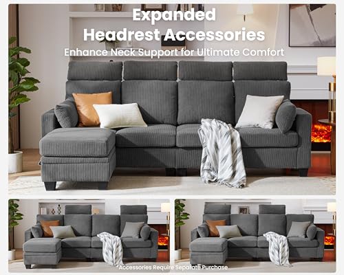 Dark Grey Corduroy Modular Sectional Sleeper Sofa with Ottoman M12297