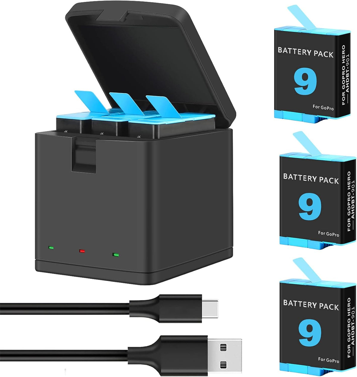 3-Pack 1800mAh Camera Batteries with 3-Channel USB Charger X690