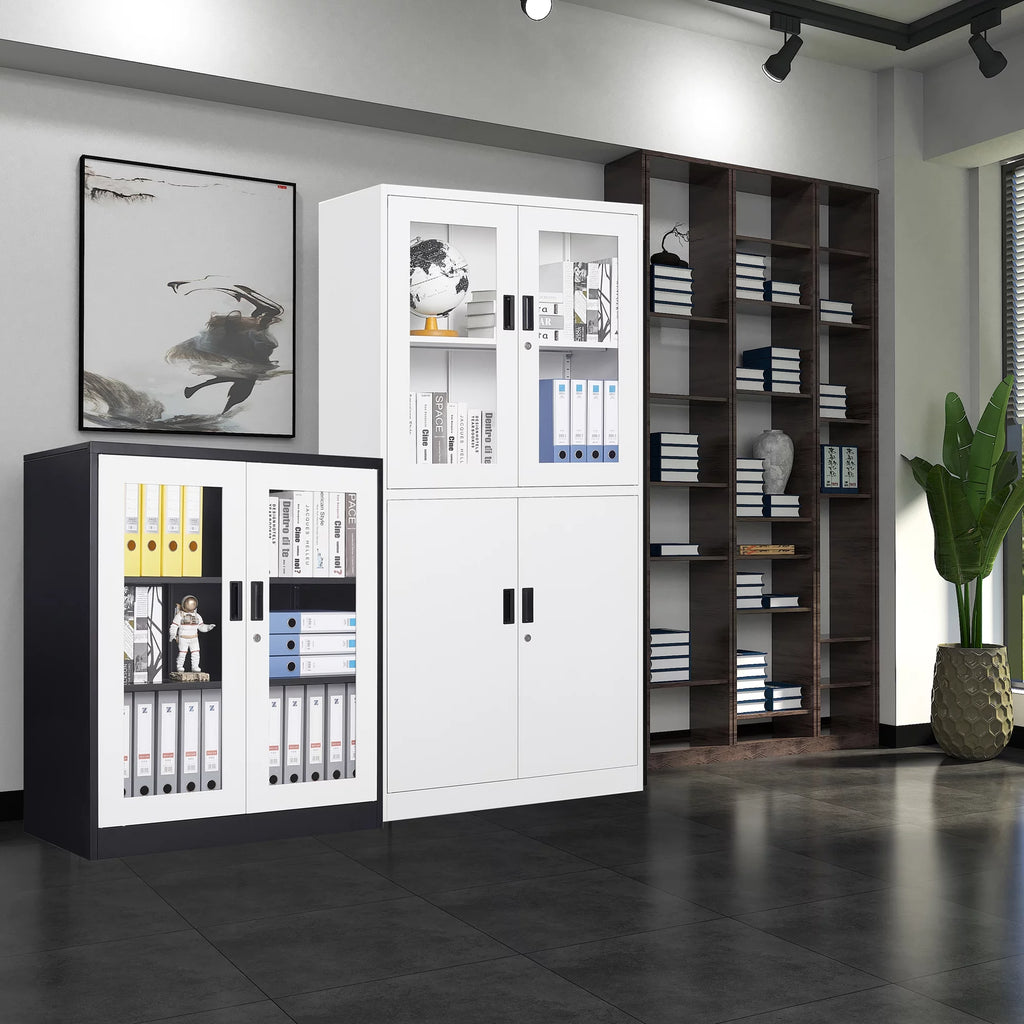 Metal Storage Cabinet with Glass Lockable Door and 2 Adjustable Shelves F52716