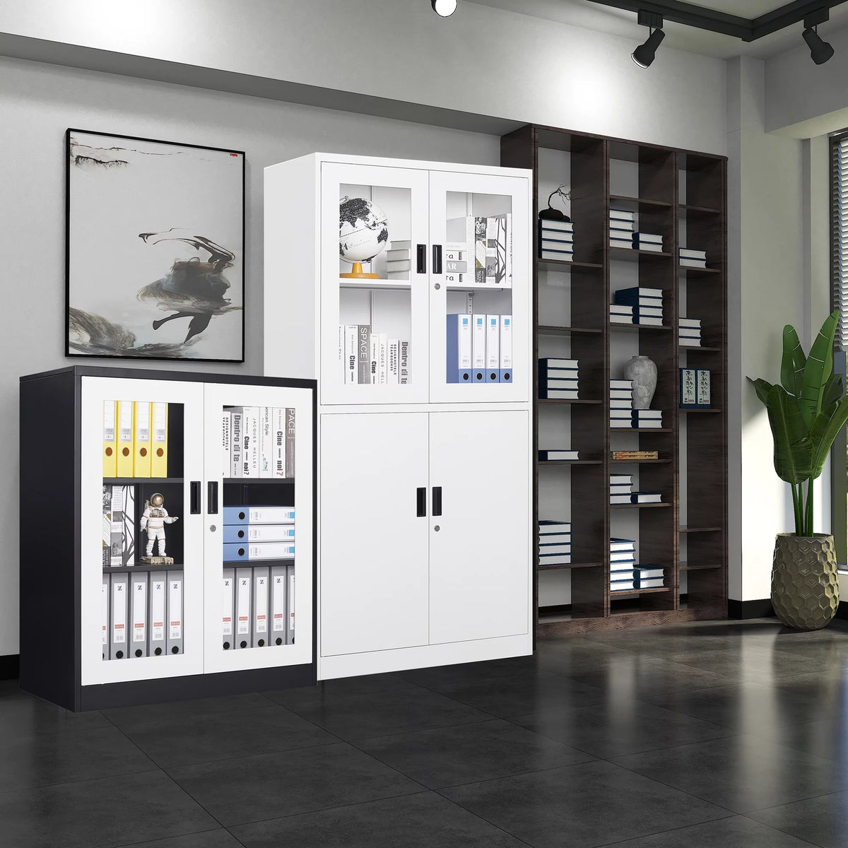 Metal Storage Cabinet with Glass Lockable Door and 2 Adjustable Shelves F52716