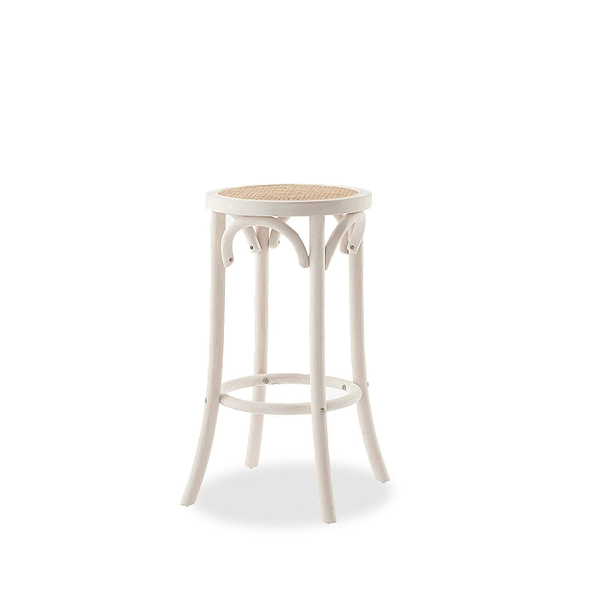 White Backless Rattan Barstool S174