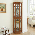 OAK Corner Curio Cabinet with Tempered Glass Door C9546