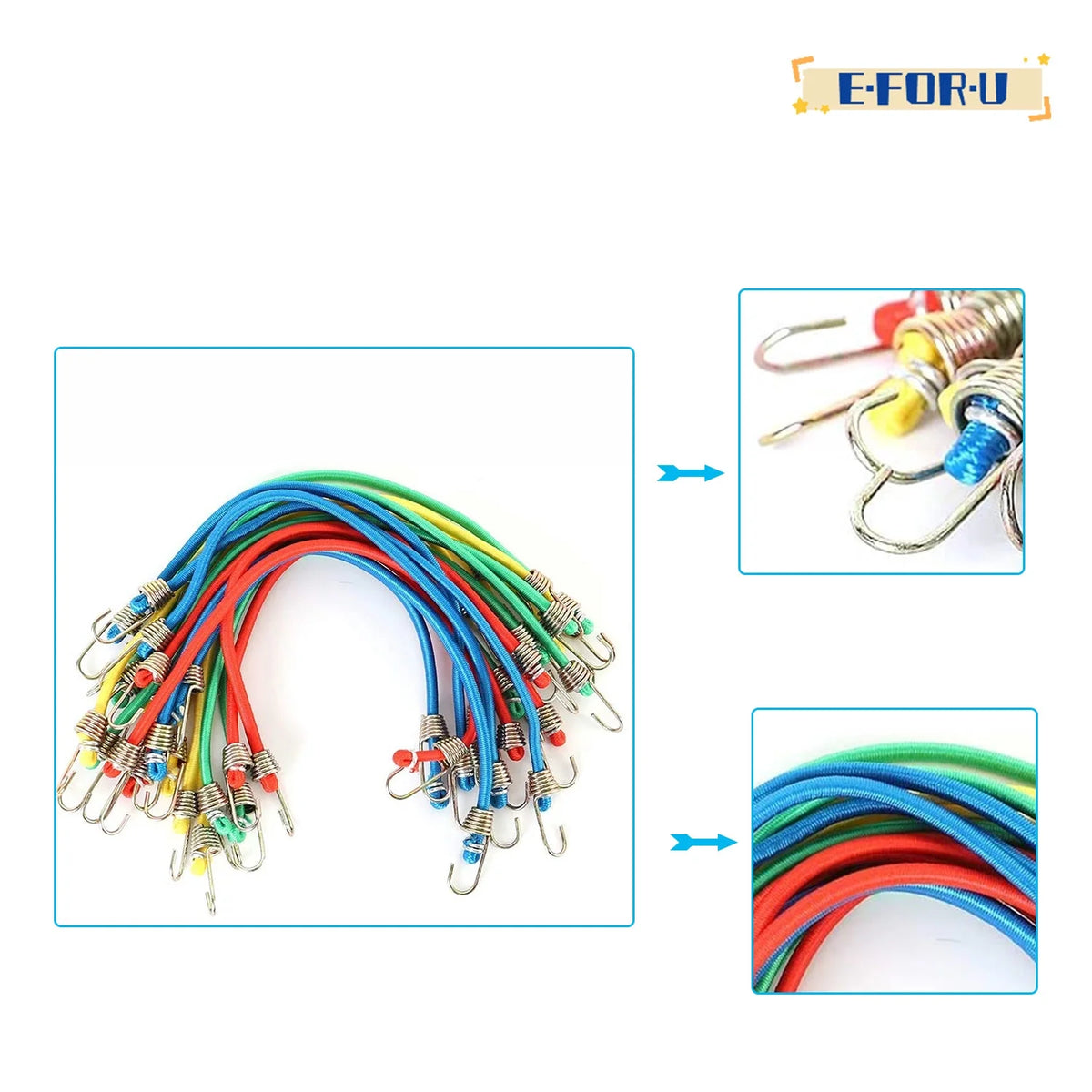 20 Pack Mini 10 Inch Rubber Stretchy Bungee Cords with Hooks F97655