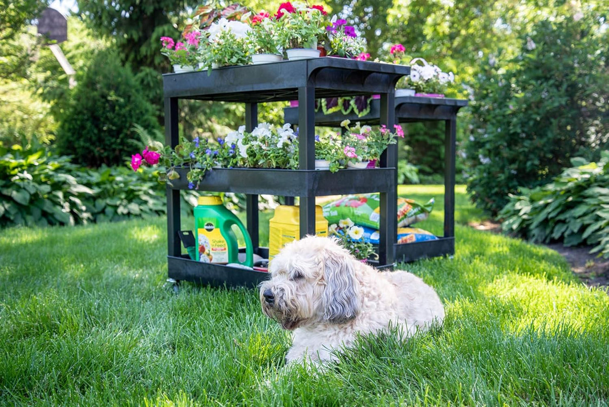 Black 3 Shelf Mobile Utility Tub Cart with Handle Y864