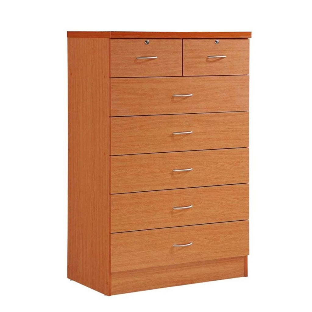 7 Drawer Wooden Dresser Chest with 2 Top Locks, Cherry A491663