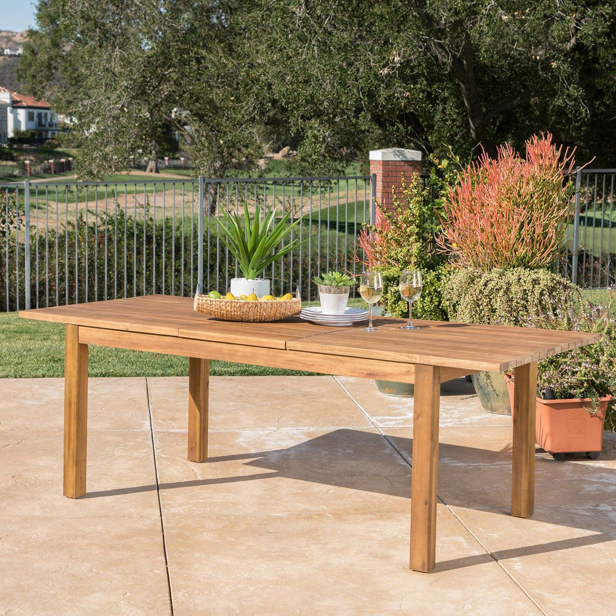 Teak Finish Acacia Wood Outdoor Dining Table D215470
