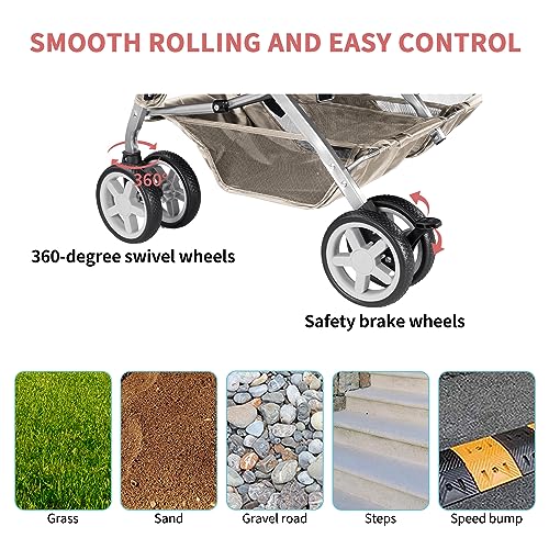 Gray Foldable Double Pet Stroller E7498