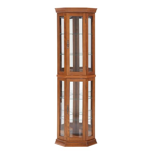 OAK Corner Curio Cabinet with Tempered Glass Door C9546