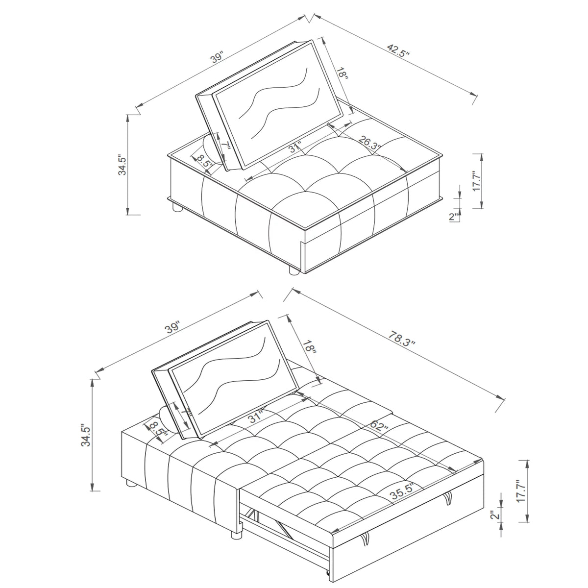Faux Leather Ottoman Sofa Bed F702499