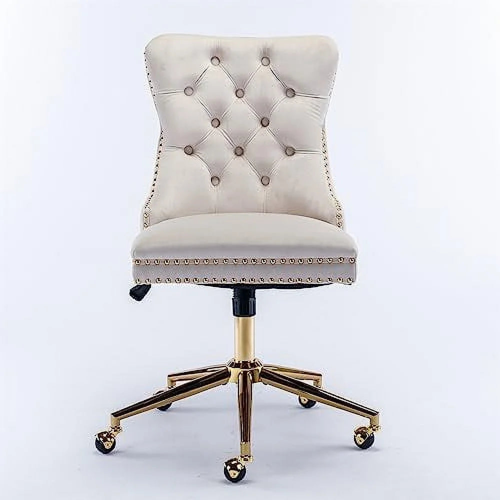 Black Tufted Artificial Rabbit Hair Office Chair with Golden Metal Base H499997