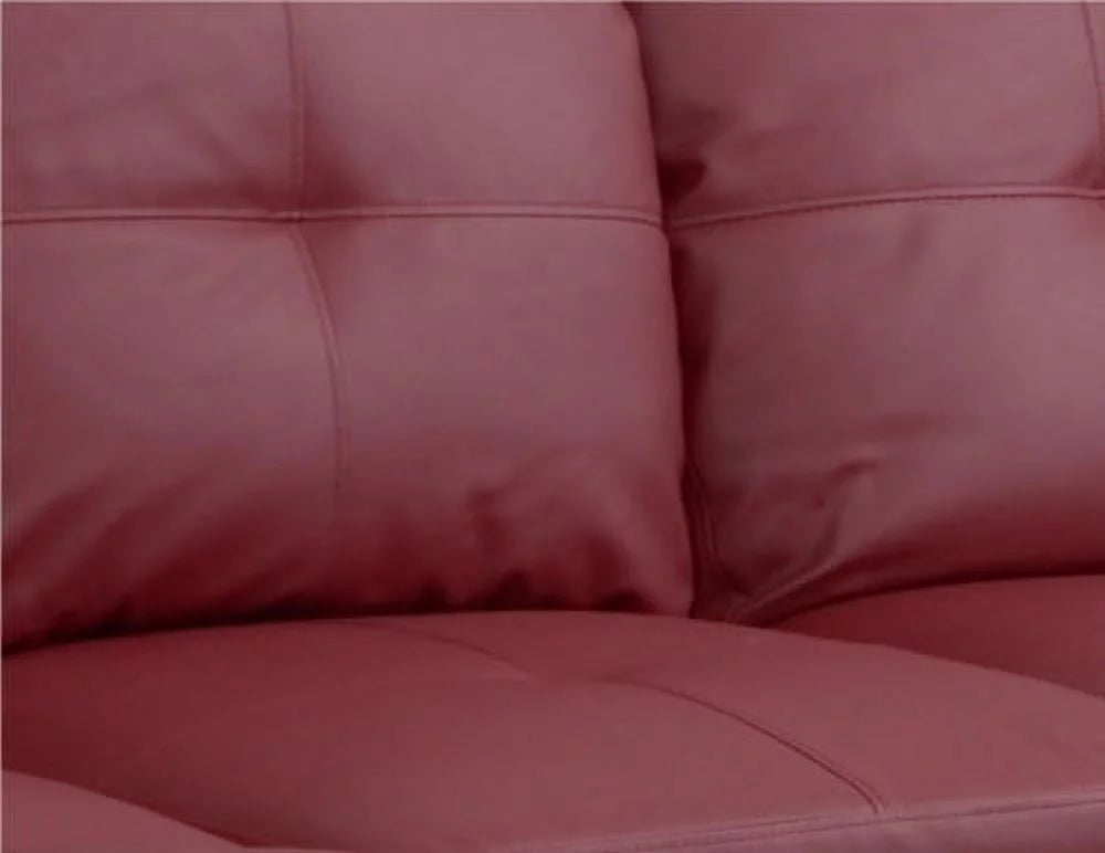 Red Left Facing Faux Leather Sectional Sofa with Ottoman D5328