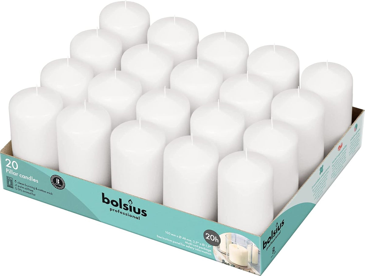 White Pillar Candles Set of 20 Unscented Dripless F491