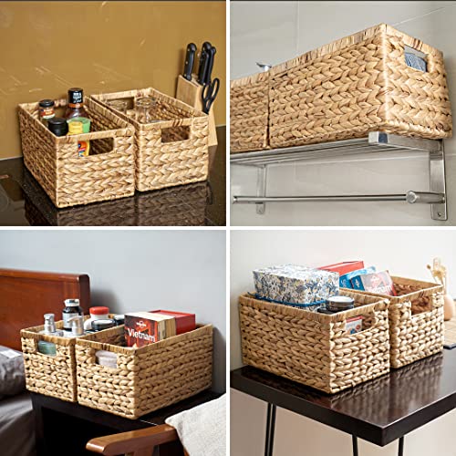 Set of 6 Natural Water Hyacinth Woven Storage Baskets with Built-in Handles V6628