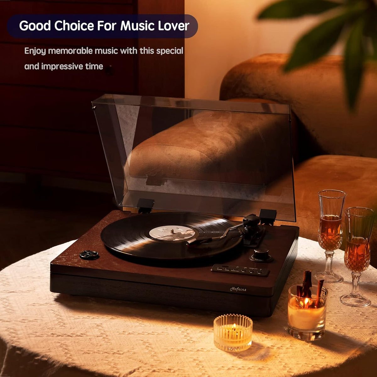 Wooden Vinyl Record Player with Built-in Speakers, Bluetooth Input, 3-Speed D1493