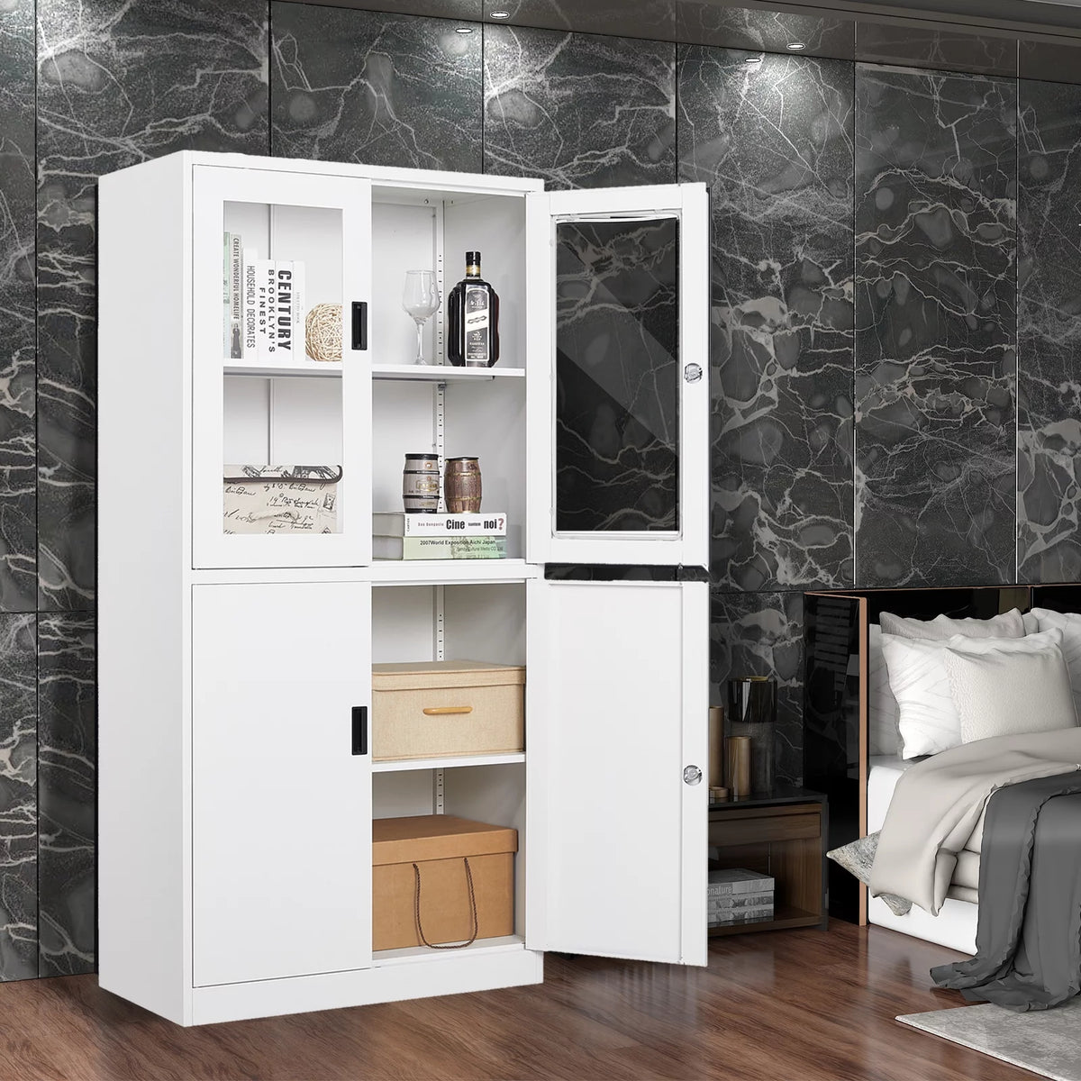 Metal Storage Cabinet with Glass Lockable Door and 2 Adjustable Shelves F52716